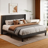 Asofer Queen Size Bed Frame, Wingback Headboard, Wooden Slats, Adapted 8"-12" Mattresses, for Bedroom, Grey