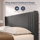 Upholstered Queen Bed Frame with Wingback Headboard, Noise Free and Sturdy, Dark Gray