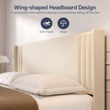 Quiet Full Platform Bed Frame with Headboard, Tool-Free Setup, Sturdy 850lb Support & Under Bed Storage, Beige