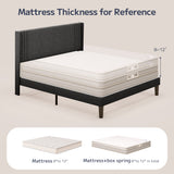 Upholstered Queen Bed Frame with Wingback Headboard, Noise Free and Sturdy, Dark Gray
