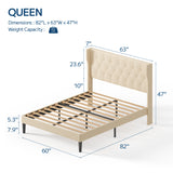 Queen Size Bed Frame, Asofer Soft Bed Frame with Linen Headboard,  Noise-Free, Beige