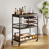 Asofer 3 Tier Home Bar Cart with Wine Rack and Glasses Holder, Mobile Kitchen Storage on Wheels