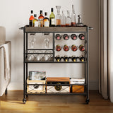 Asofer 3 Tier Home Bar Cart with Wine Rack and Glasses Holder, Mobile Kitchen Storage on Wheels