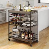 Asofer 3 Tier Home Bar Cart with Wine Rack and Glasses Holder, Mobile Kitchen Storage on Wheels