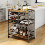 Asofer 3 Tier Home Bar Cart with Wine Rack and Glasses Holder, Mobile Kitchen Storage on Wheels