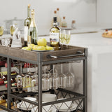 Asofer 3 Tier Home Bar Cart with Wine Rack and Glasses Holder, Mobile Kitchen Storage on Wheels