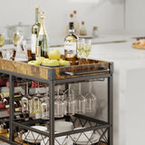 Asofer 3 Tier Home Bar Cart with Wine Rack and Glasses Holder, Mobile Kitchen Storage on Wheels