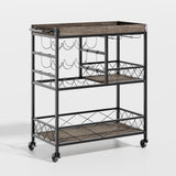 Asofer 3 Tier Home Bar Cart with Wine Rack and Glasses Holder, Mobile Kitchen Storage on Wheels