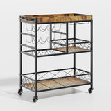 Asofer 3 Tier Home Bar Cart with Wine Rack and Glasses Holder, Mobile Kitchen Storage on Wheels