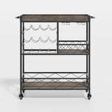 Asofer 3 Tier Home Bar Cart with Wine Rack and Glasses Holder, Mobile Kitchen Storage on Wheels