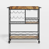 Asofer 3 Tier Home Bar Cart with Wine Rack and Glasses Holder, Mobile Kitchen Storage on Wheels