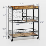 Asofer 3 Tier Home Bar Cart with Wine Rack and Glasses Holder, Mobile Kitchen Storage on Wheels