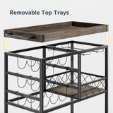 Asofer 3 Tier Home Bar Cart with Wine Rack and Glasses Holder, Mobile Kitchen Storage on Wheels