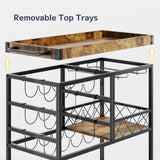 Asofer 3 Tier Home Bar Cart with Wine Rack and Glasses Holder, Mobile Kitchen Storage on Wheels