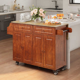 Asofer Large Kitchen Island with Storage, Rolling Mobile Kitchen Cart on Wheels, for Dining room, Brown