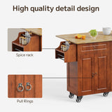 Asofer Large Kitchen Island with Storage, Rolling Mobile Kitchen Cart on Wheels, for Dining room, Brown