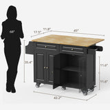 Asofer 43.4" Kitchen Island Cart, with Wood Drop Leaf, 2 Drawers & 2 Doors Storage Cabinet, Black