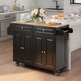 Asofer 43.4" Kitchen Island Cart, with Wood Drop Leaf, 2 Drawers & 2 Doors Storage Cabinet, Black