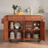 Asofer Kitchen Cart with Drop Leaf,Rolling Mobile Kitchen Island with Storage, 45" Solid Wood Top ,Brown