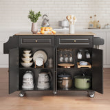 Asofer 43.4" Kitchen Island Cart, with Wood Drop Leaf, 2 Drawers & 2 Doors Storage Cabinet, Black