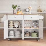 Asofer Kitchen Island with Storage, Rolling Kitchen Cart on Wheels, 43.4" Wood Drop Leaf, White