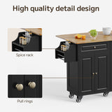 Asofer 43.4" Kitchen Island Cart, with Wood Drop Leaf, 2 Drawers & 2 Doors Storage Cabinet, Black