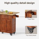 Asofer Kitchen Cart with Drop Leaf,Rolling Mobile Kitchen Island with Storage, 45" Solid Wood Top ,Brown