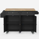 Asofer 43.4" Kitchen Island Cart, with Wood Drop Leaf, 2 Drawers & 2 Doors Storage Cabinet, Black