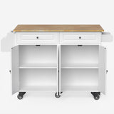 Asofer Kitchen Island with Storage, Rolling Kitchen Cart on Wheels, 43.4" Wood Drop Leaf, White