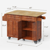 Asofer Kitchen Cart with Drop Leaf,Rolling Mobile Kitchen Island with Storage, 45" Solid Wood Top ,Brown