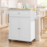 Asofer Kitchen Island Cart with Adjustable Shelves, 35.8" Wide Removable Metal Wheels, Wood Countertop