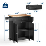 Asofer 35.8" Kitchen Island Cart with Adjustable Shelf, Drawer and Storage Cabinet, for Dining Room, Bar, Black