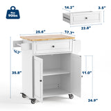 Asofer Kitchen Island Cart with Adjustable Shelves, 35.8" Wide Removable Metal Wheels, Wood Countertop