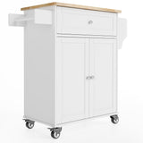 Asofer Kitchen Island Cart with Adjustable Shelves, 35.8" Wide Removable Metal Wheels, Wood Countertop