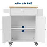 Asofer Kitchen Island Cart with Adjustable Shelves, 35.8" Wide Removable Metal Wheels, Wood Countertop