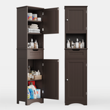 Asofer 67" Tall Bathroom Storage Cabinet, Modern Narrow Linen Tower with Sturdy Door and Drawer, Adjustable Shelf, Brown