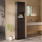 Asofer 67" Tall Bathroom Storage Cabinet, Modern Narrow Linen Tower with Sturdy Door and Drawer, Adjustable Shelf, Brown