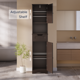 Asofer 67" Tall Bathroom Storage Cabinet, Modern Narrow Linen Tower with Sturdy Door and Drawer, Adjustable Shelf, Brown