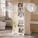 Asofer 67" Tall Bathroom Storage Cabinet, 2 Doors and 1 Drawer, Adjustable Shelves, Wooden, White