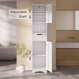 Asofer 67" Tall Bathroom Storage Cabinet, 2 Doors and 1 Drawer, Adjustable Shelves, Wooden, White