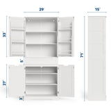 Asofer 71" Pantry Cabinet with Doors and Shelves, Kitchen Storage Cabinet for Dining Room, White