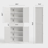 Asofer 71" Kitchen Pantry Storage Cabinet with 4 Barn Doors and 4 Adjustable Shelves for Dining Room, Living Room,White