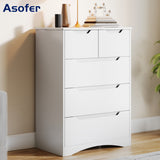 Dresser for Bedroom, Asofer 5 Drawer Dresser with Cutout Handle, Sturdy Wood Storage Cabinet, White