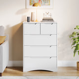 Asofer Dressers for Bedroom, 5 Drawer Chest with Cutout Handles, Wood Storage Cabinet for Living Room, White