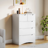 Dresser for Bedroom, Asofer 5 Drawer Dresser with Cutout Handle, Sturdy Wood Storage Cabinet, White