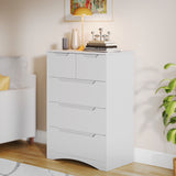 Asofer Dressers for Bedroom, 5 Drawer Chest with Cutout Handles, Wood Storage Cabinet for Living Room, White