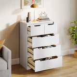 Dresser for Bedroom, Asofer 5 Drawer Dresser with Cutout Handle, Sturdy Wood Storage Cabinet, White