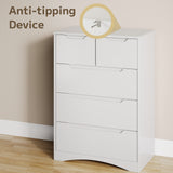 Dresser for Bedroom, Asofer 5 Drawer Dresser with Cutout Handle, Sturdy Wood Storage Cabinet, White