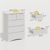 Dresser for Bedroom, Asofer 5 Drawer Dresser with Cutout Handle, Sturdy Wood Storage Cabinet, White