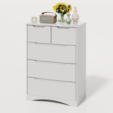 Asofer Dressers for Bedroom, 5 Drawer Chest with Cutout Handles, Wood Storage Cabinet for Living Room, White